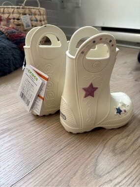 Crocs Handle It Western Metallic Rain Boots Summit White Toddler C7 NWT